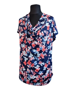 Bluzka z lejącym dekoltem typu woda - pomarańczowe kwiatki